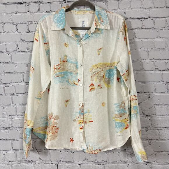 Calypso St. Barth Tops - Calypso St Barth Linen Button Up Shirt Top Womens L Vacation Destination Coastal